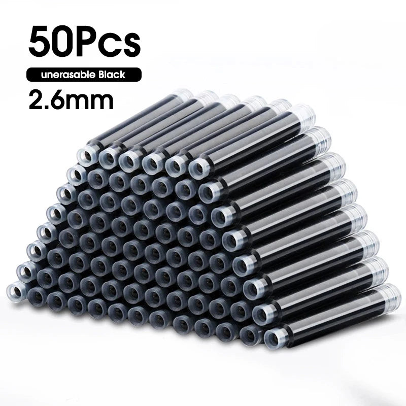 50pcs Fountain Pen Ink Cartridge Refills Bottle 4 Color Disposable Dia 3.4mm 2.6mm  School Office Stationery Supplies CW-159