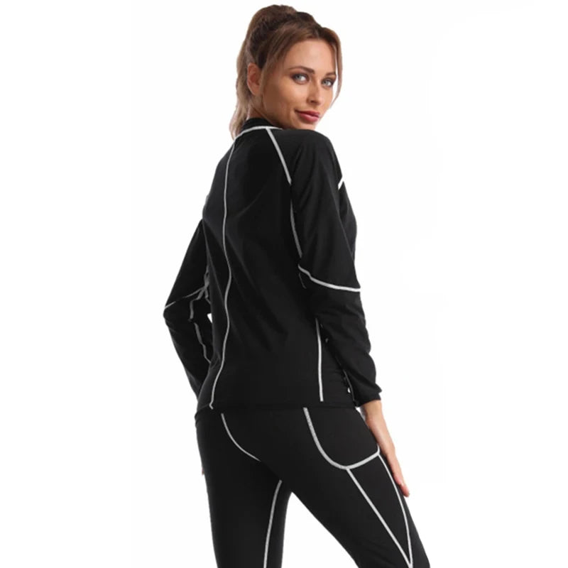 Sauna Set for Women Weight Loss Thermo Suit Hot Sweat Top Pants Fitness Jacket Leggings Fat Burner Fitness Exercise Workout Pant