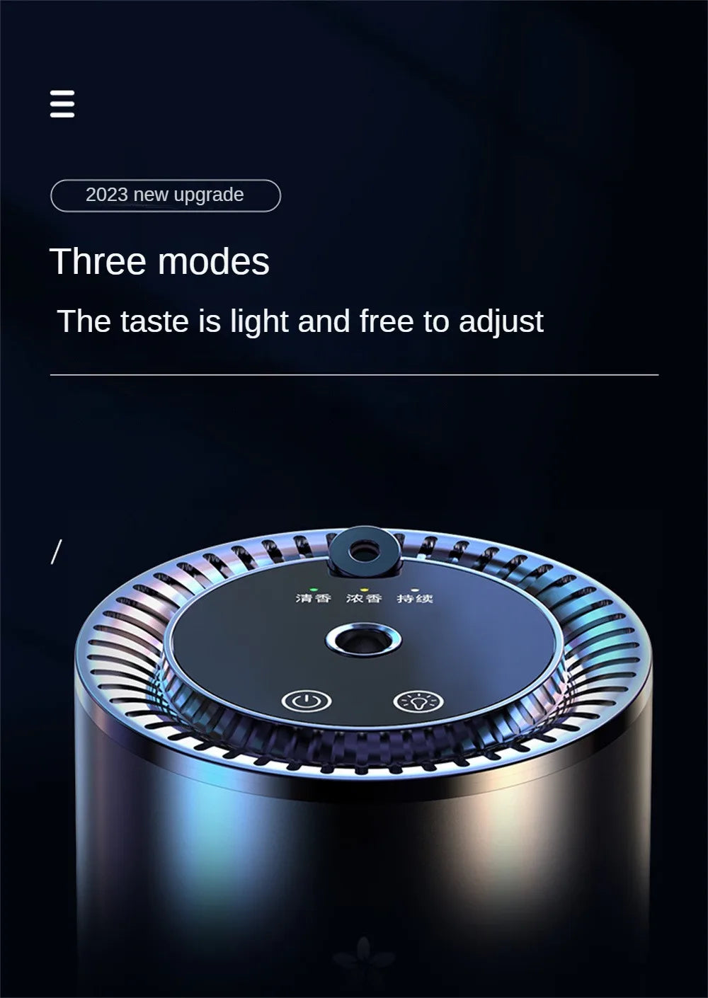 Car Air Freshener Essential Oil Fragrance Diffuser Smell Distributor USB Rechargeable Aromatherapy Scent Air Refresher LED Light