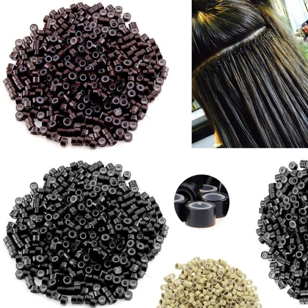 1000Pcs Hair Extentions Micro Rings Links Beads 5mm Silicone Lined Beads for Human Hair Extensions Tool-Multi-colored