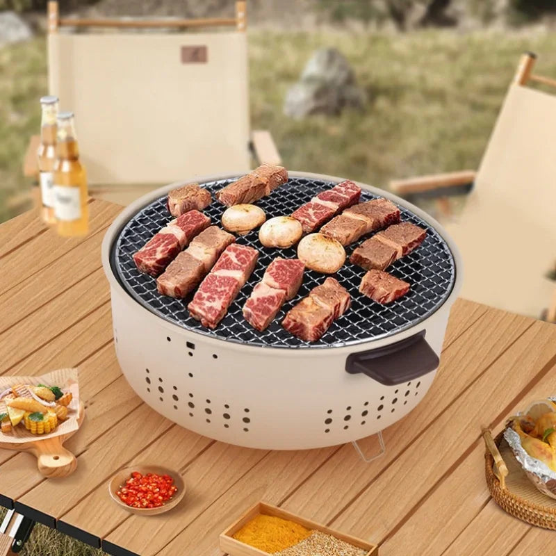 Round Barbecue Stove 1/3pcs Portable Removable Grilling Net Charcoal Oven Stainless Steel Bracket Outdoor Camping VIE LENTE