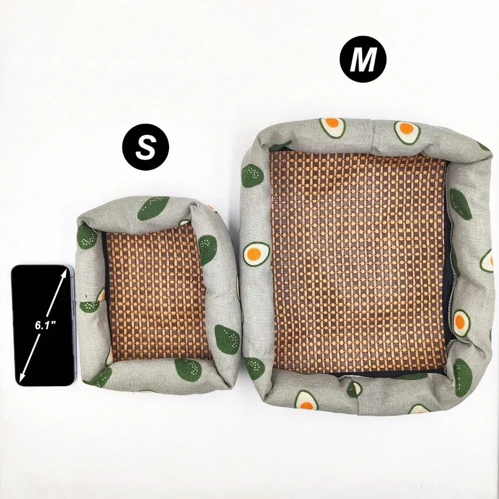 Print Sleep Bed House Rectangle Mat with Rattan Mat for Pet Small Animal Dogs Cat Rabbit Squirrel Guinea Pig Hamster All Seasons