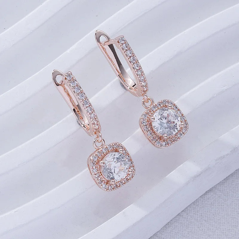 2024 Charm Zircon Square Pendant Earrings New Fashion Rose Gold Silver Color Bling Zircon Earrings Wedding Girl Luxury Earrings