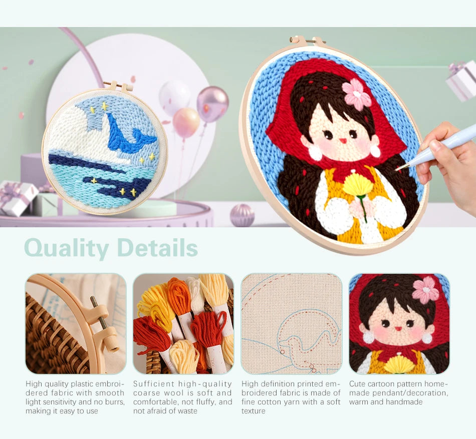 Punch Needle Embroidery Kits For Adults Scenery DIY Craft Yarns Embroidery Set for Beginner Cross Stitch Home Painting Decor