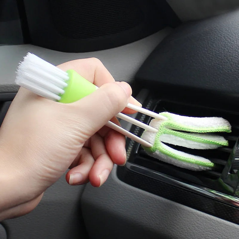 2PCS Car Air Vent Brush Double head Brushes Conditioner Vent Brush Microfibre Car Grille Dashboard Interior Car Cleaning Tools