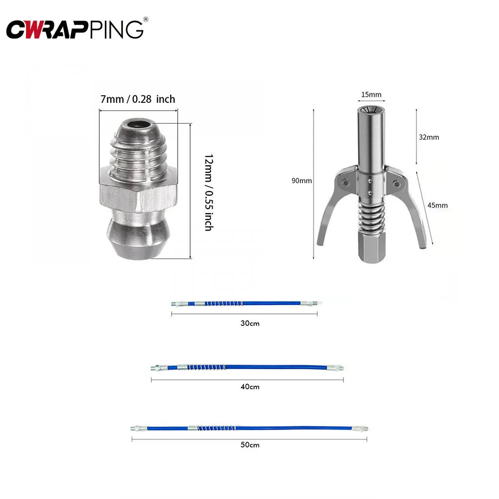 Car Grease Gun Coupler Hose 30/40/50cm Long Extension Oil Pump Quick Release Grease Tool Press Car Syringe for Repair Accessorie