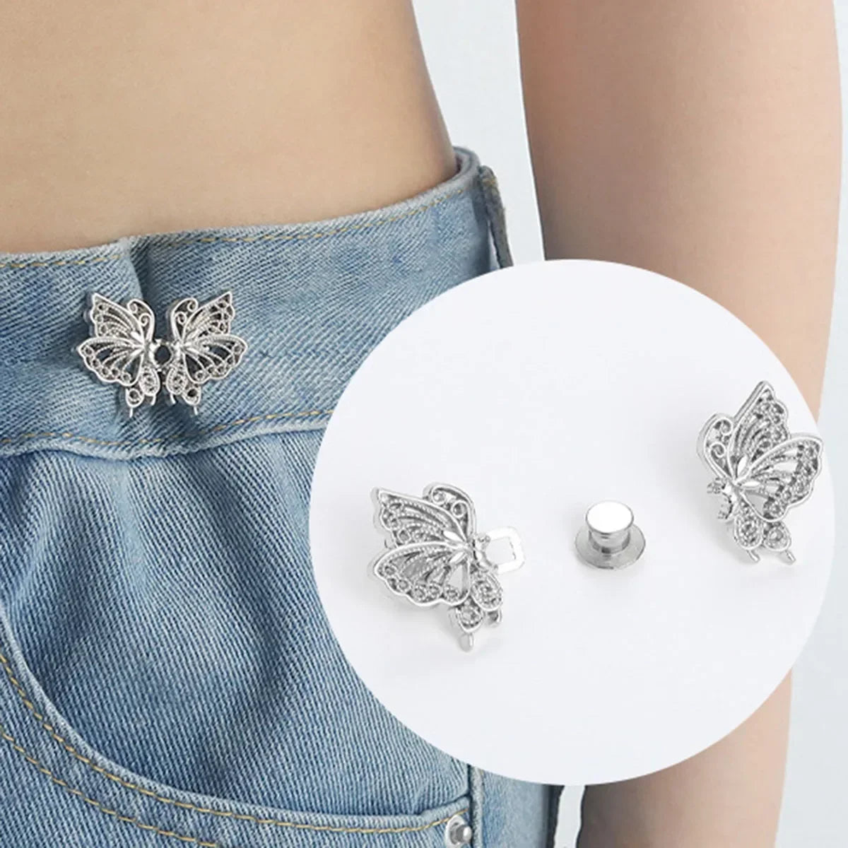 Adjustable Tightener Waist Buckle for Jeans, No Sewing Required Butterfly Button Adjuster for Pants and Skirts Waist