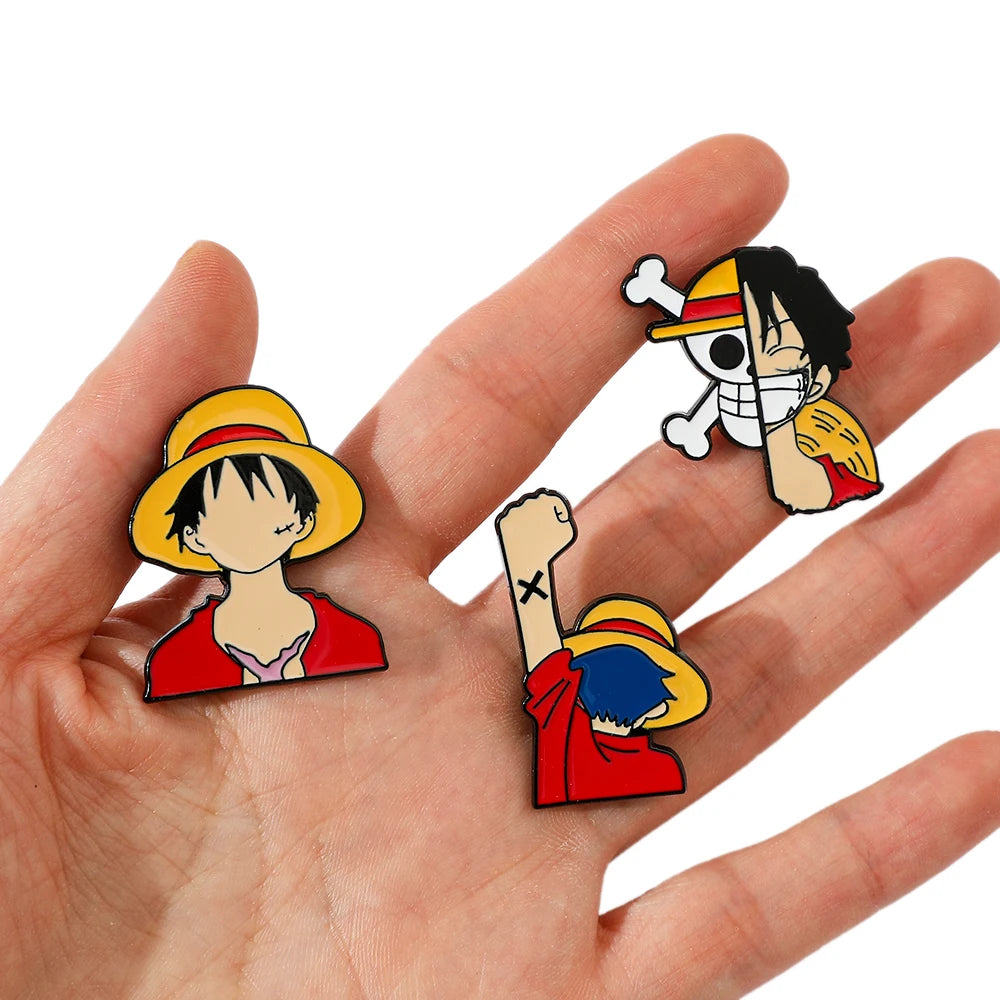 3 Pcs Fashion Cartoon Brooch personality Monkey D. Luffy Enamel Pin Metal Badge Jewelry Clothing Backpack Accessories Gift
