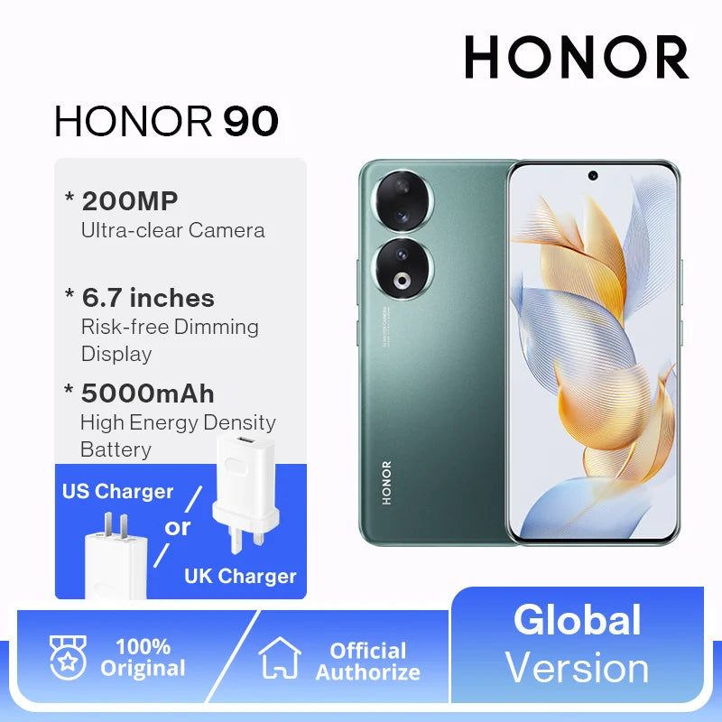 HONOR 90 5G 6.7 Inch OLED Snapdragon 7 Gen 1 200MP Ultra-Clear Camera 5000mAh 66W Supercharger 120Hz 2023 New