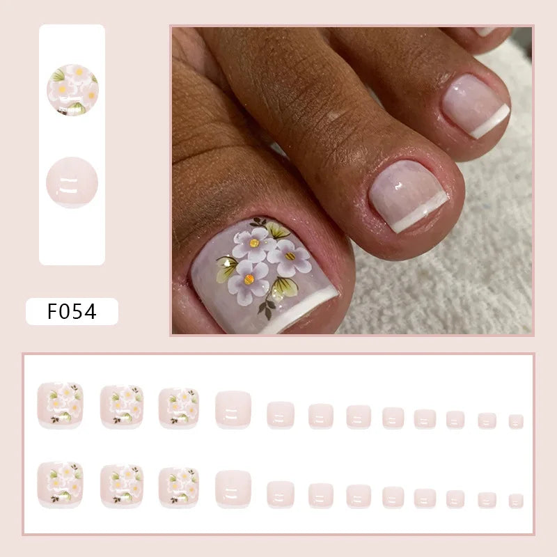 Flash Pile Drill Press on Nails Fake Nails Tips with Sticker False Toenail Design Butterfly Lovely Girl False Toenail