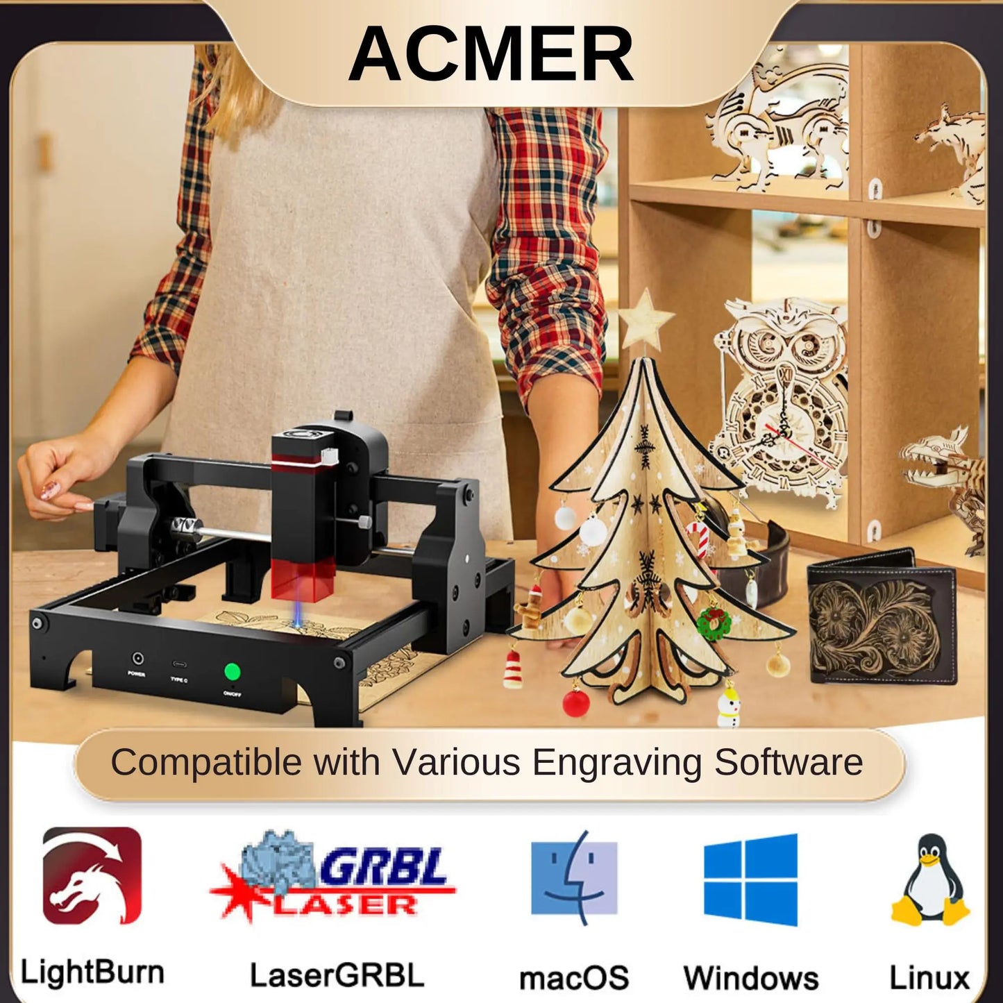 Acmer S1 Laser Engraver Mini Machine Portable Engraving Tool Beginner Friendly DIY 5.1*5.1inch Laser Class 4