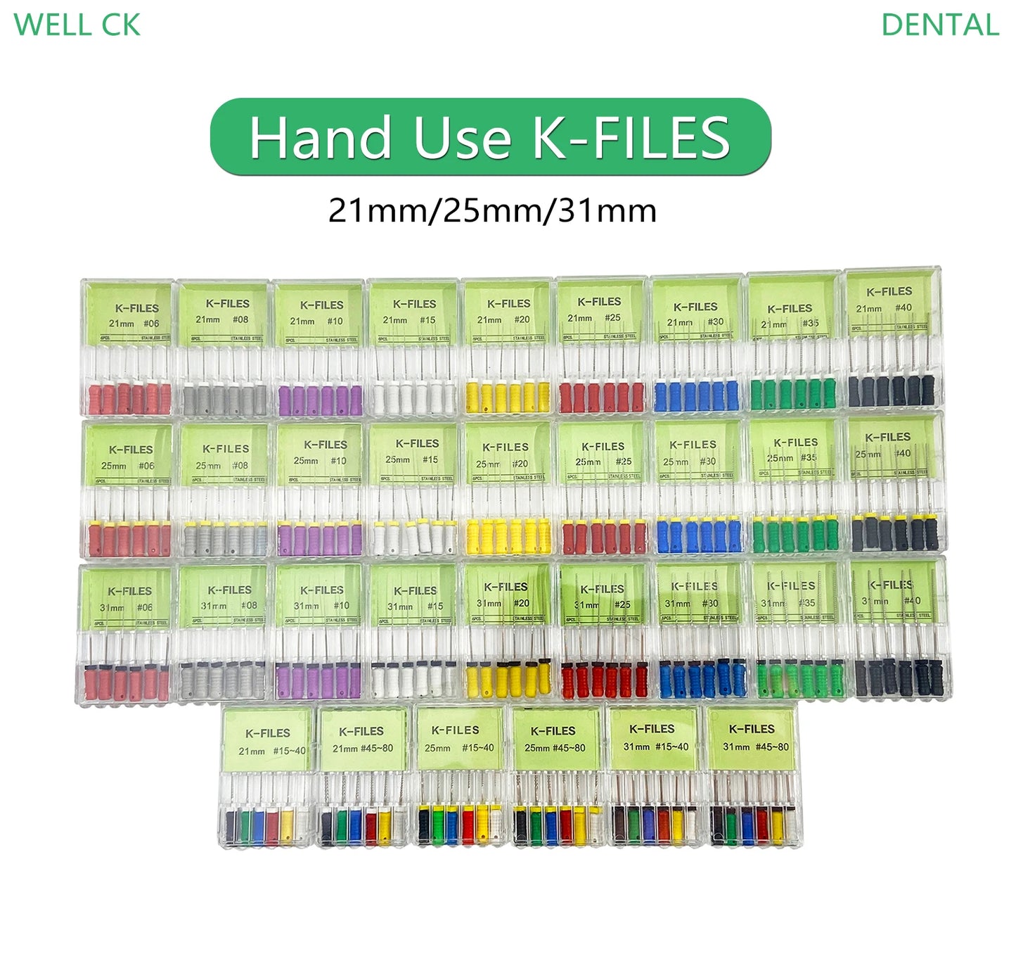 Dental Root Cannal Endo K File 21mm 25mm 31mm Stainless Steel Endodontic Instruments Dentist Dentistry Odontologia Tools