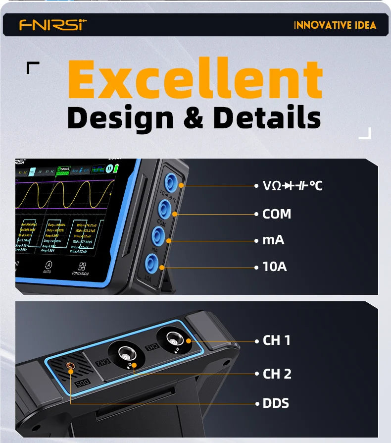 FNIRSI 2C53P Touch Screen Portable Digital Oscilloscope Multimeter Signal Generator 3in1 2 Channel 50MHz 250Ms/S 19999 Counts