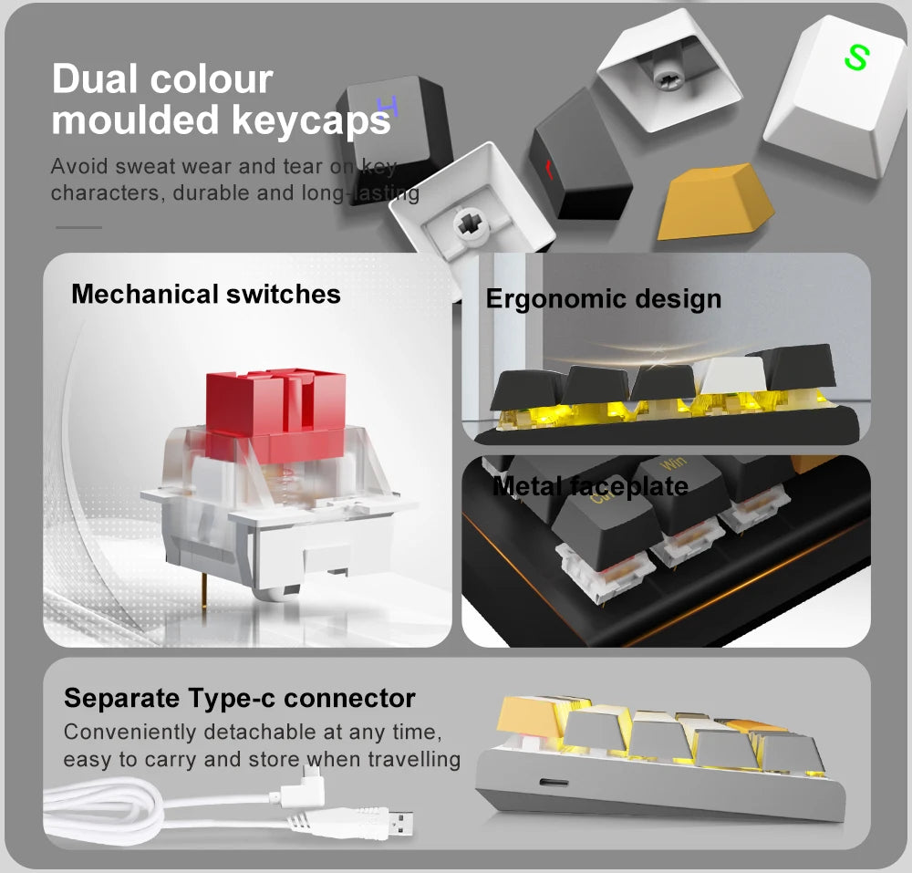 E-YOOSO Z11 USB Mechanical Gaming Wired Keyboard Red Switch 61 Keys Gamer Russian Brazilian Portuguese for Computer PC Laptop