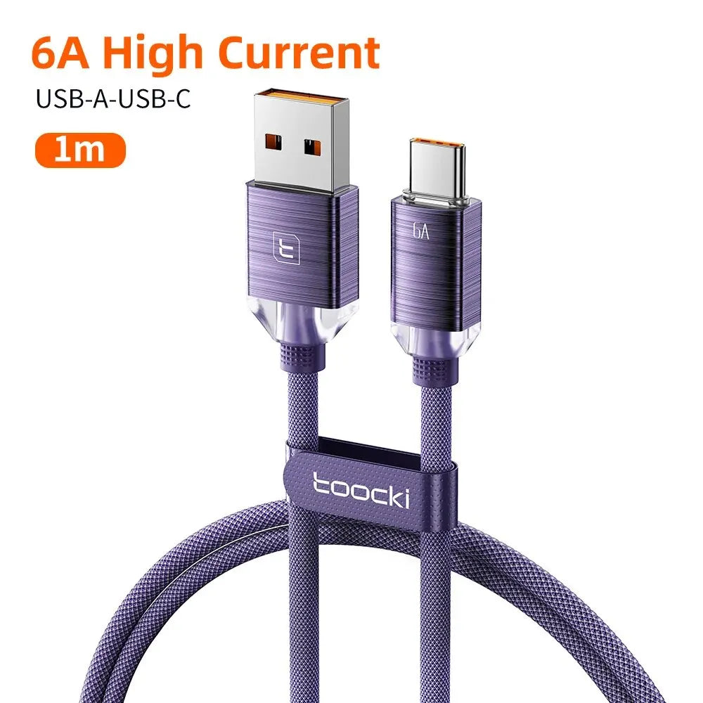 Toocki 6A USB Type C Cable for Huawei Xiaomi Samsung Oneplus POCO SuperCharge 66W/100W Fast Charging Type C Cable Data Wire