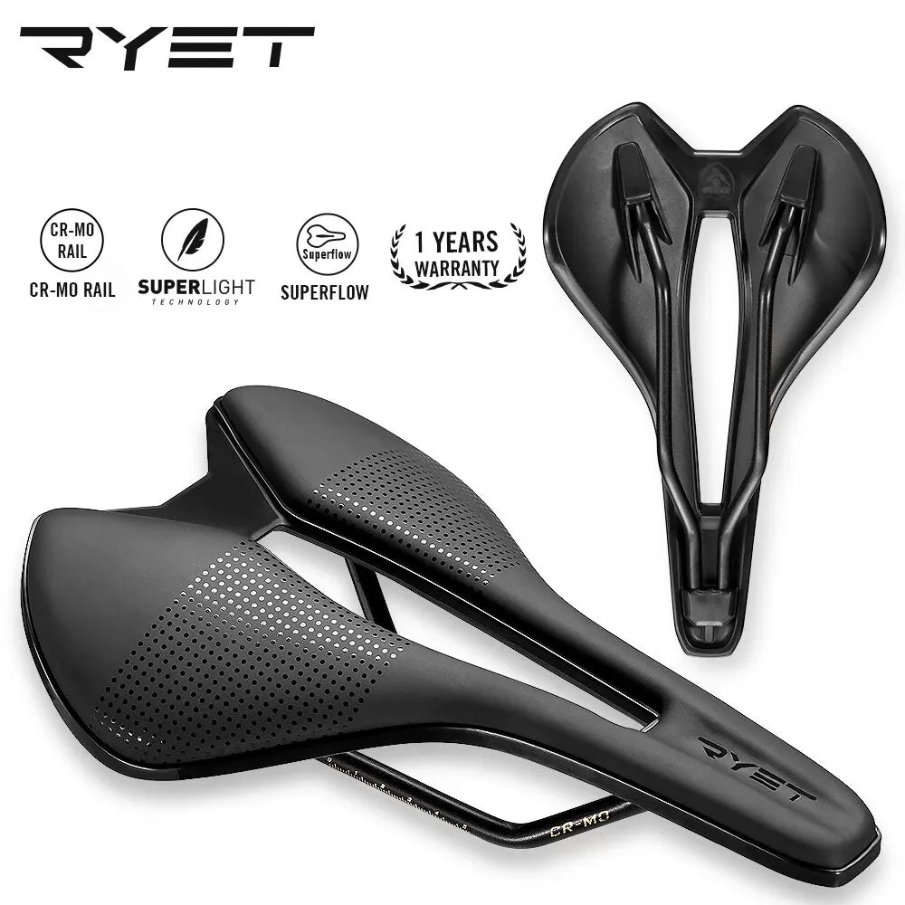 RYET 2023 Bike Saddle Ultralight Leather Road MTB Racing PU Fiber Soft Bicycle Seat Cushion CR-MO RAIL 7*7 Cycling Seating Parts