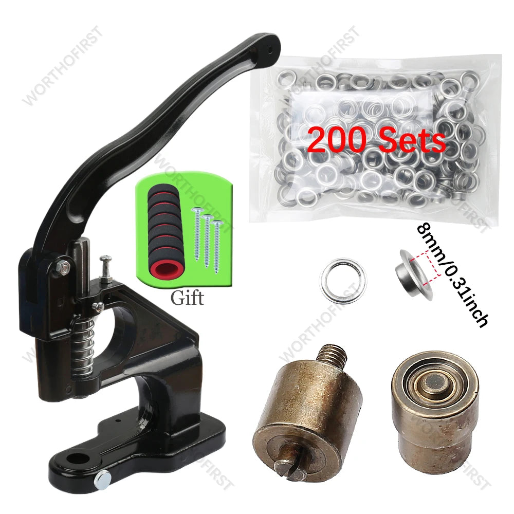 Stainless Steel Eyelets Grommet with Multifunctional Hand Press Tool Kit Round Rings Punch for Tarpaulin Curtains Leather Crafts