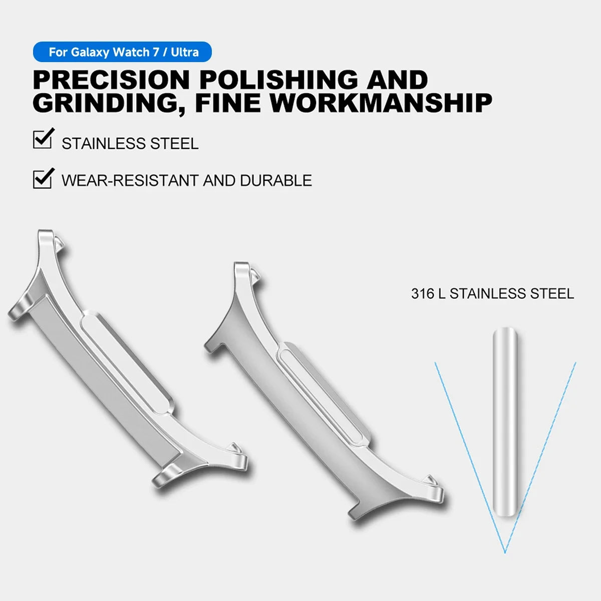 1Pair Metal Adapter For Samsung Galaxy Watch 7 Ultra 47mm Watchband Strap Connector Bracelet 316L Stainless Steel 22mm 24mm Band