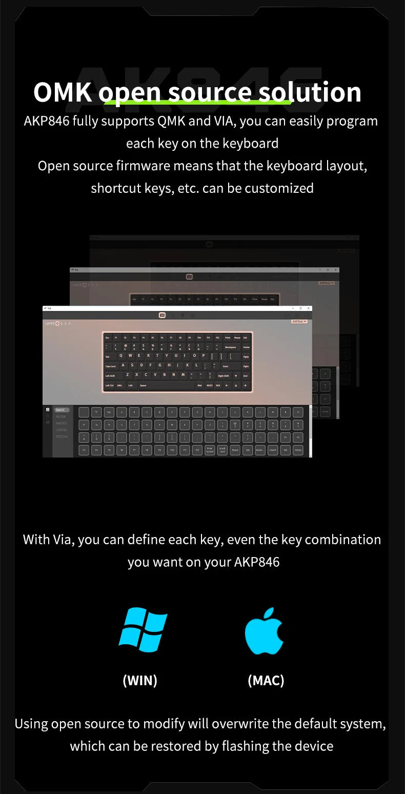 AJAZZ AKP846 Mechanical Keyboard Wired With Screen Programming Custom Driver QMK Open Source 10.1-Inch Color Screen Office Game