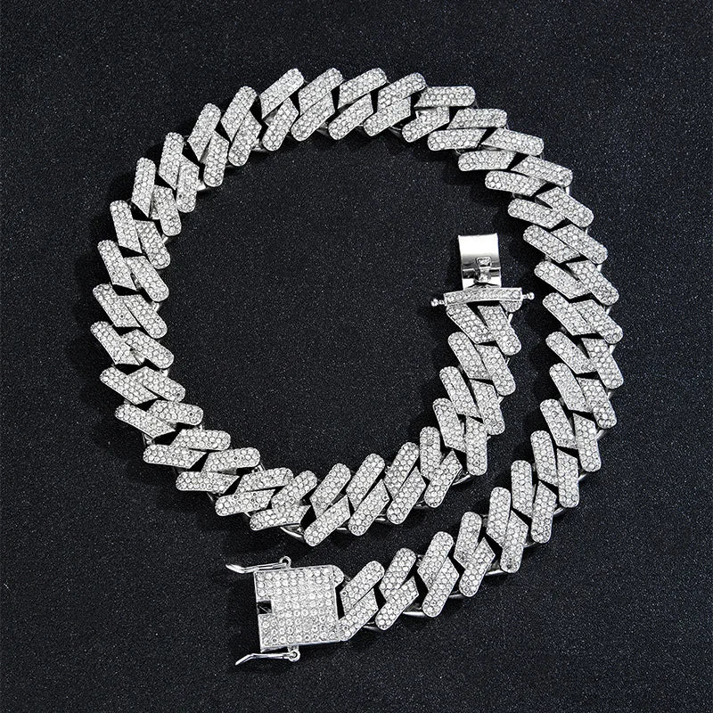 20mm Iced Out CZ Stone Men jewelry Hip Hop Micro Pave Cuban Link Chain High Quality Heavy Chunky Necklace 3 Rows Cubic Zirconia