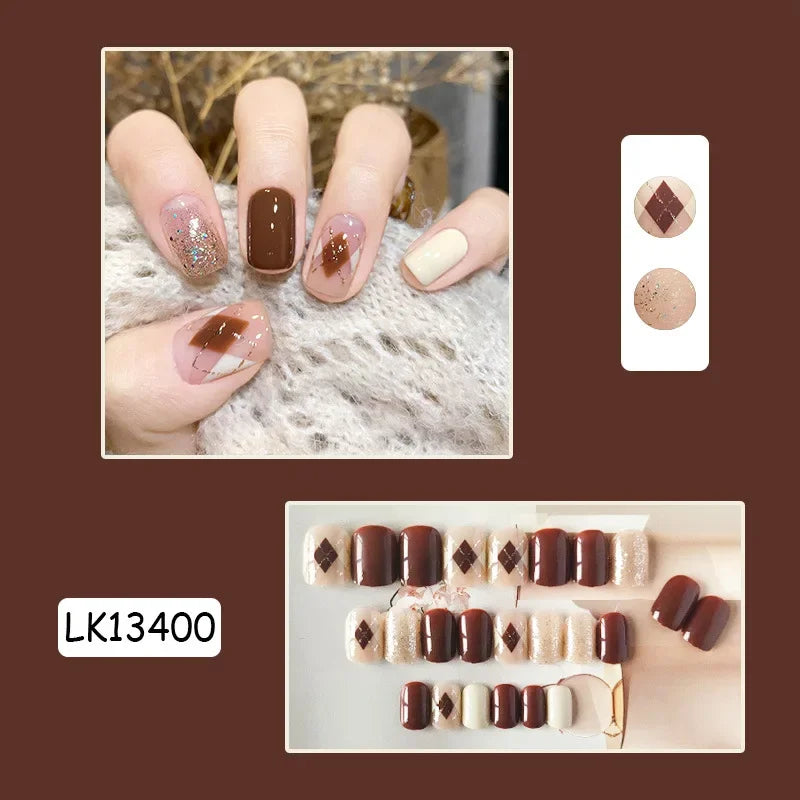 24Pcs/Set Yellow Lemon French Handmade Fake Nails Full Coverage Design Stick Wearing False Nails Artificial Press on Nail Tips