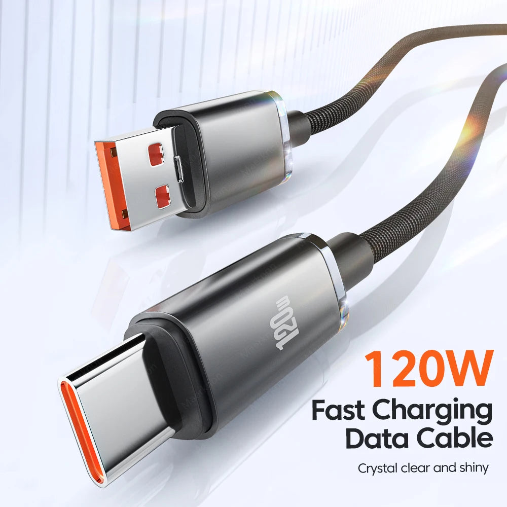 USB Type C Cable 120W 6A Super Fast Charge USB C Wire For Huawei Samsung Xiaomi Oneplus Quick Charge Type C Phone Charger Cable