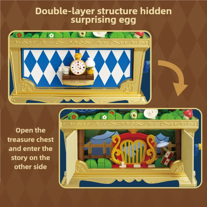 Fairytale Music Box Treasure Chest Fairy Tale Scene Model Bricks Set With Mini Figure Doll Desktop Deco Kids DIY Toys Girl Gifts