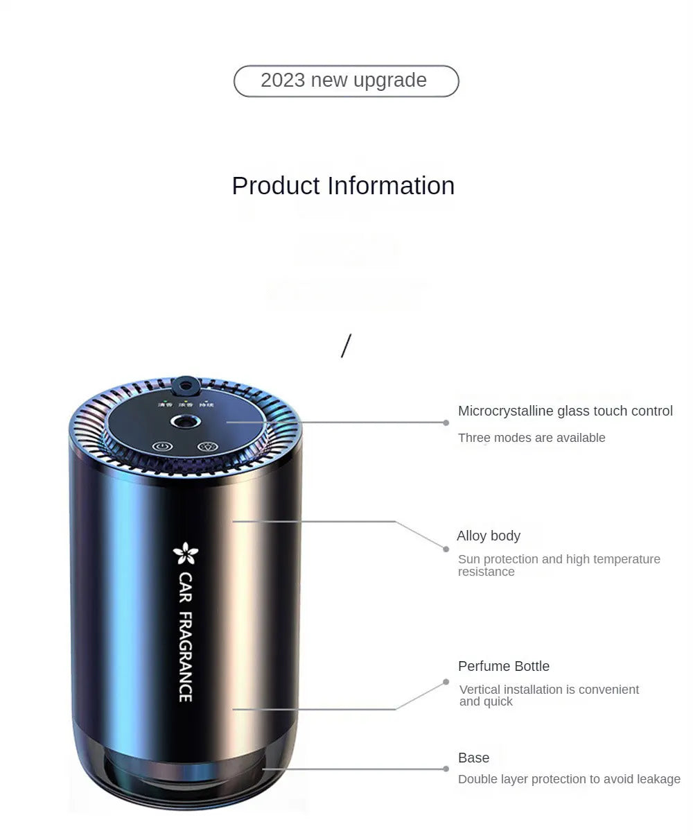 Car Air Freshener Essential Oil Fragrance Diffuser Smell Distributor USB Rechargeable Aromatherapy Scent Air Refresher LED Light