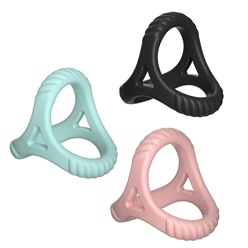 Silicone 3 Holes Scrotum Lock Ring Cock Rings Sextoy For Man Penis Enlarger Bdsm Delay Ejaculation Reusable Semen Cock Stretcher