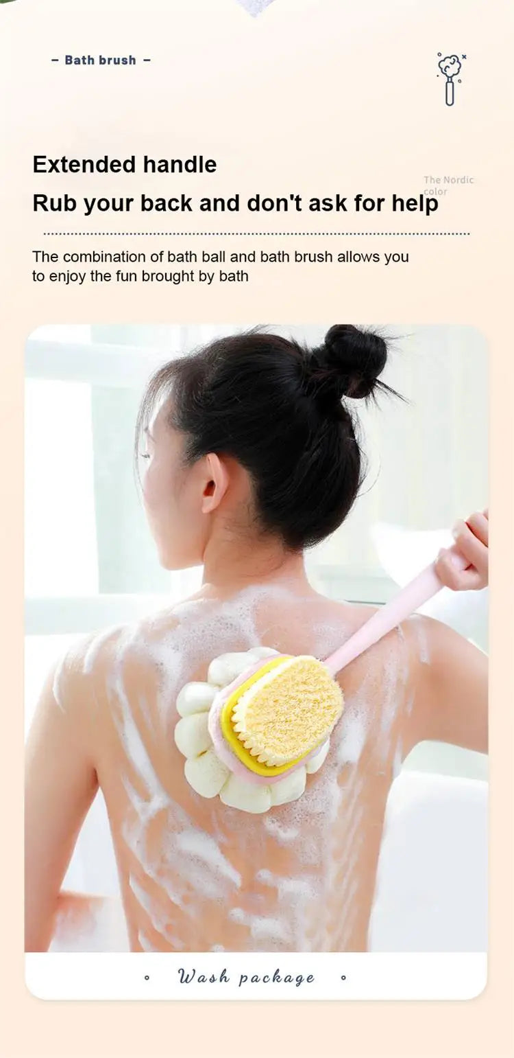 1Pc Pink Sponge Long Soft Hair Bath Brush Doubleside Rub Shower Brush Back Scrubber Exfoliating Tool