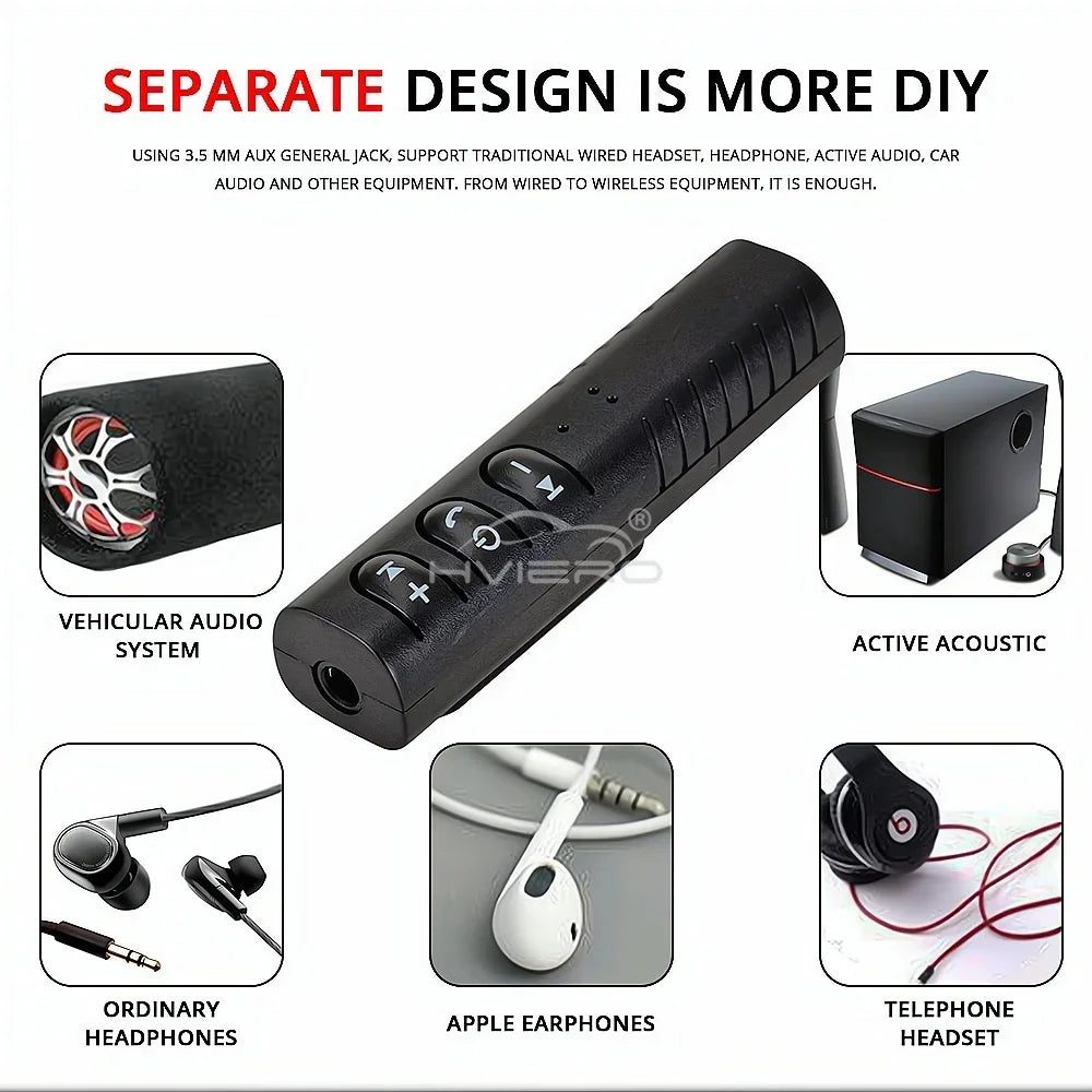 1X Wireless Bluetooth 5.0 Receiver Transmitter Adapter 3.5mm Jack Car Music Audio Aux A2dp Headphone Reciever Handsfree 5V Black