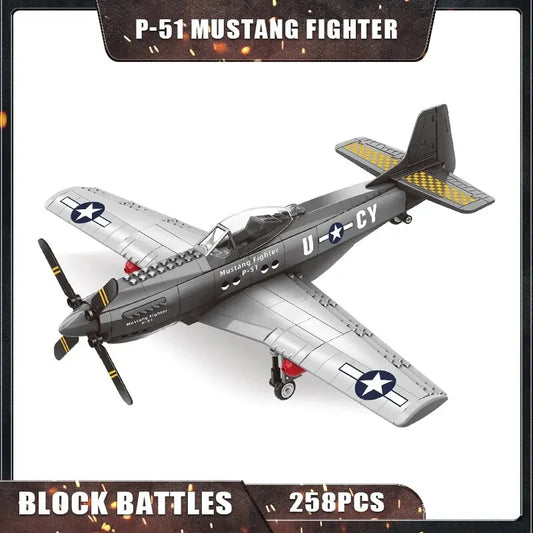 WWII Military 1/26 P51 Mustang Fighter Building Blocks North American Air Force Jet Plane Toys For Kids Adult Gift