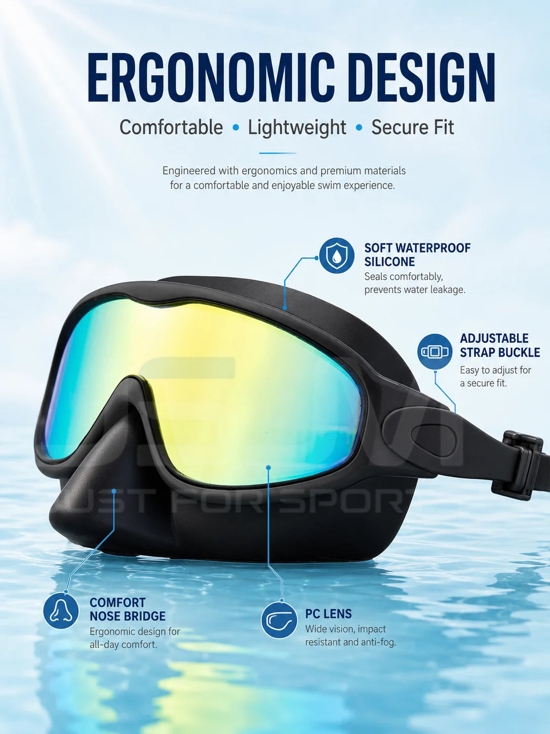JSJM Upgraded Adult Swimming Goggles HD Anti-Fog Waterproof Swim Glasses Wide View UV Protection Adjustable Strap for Men Women