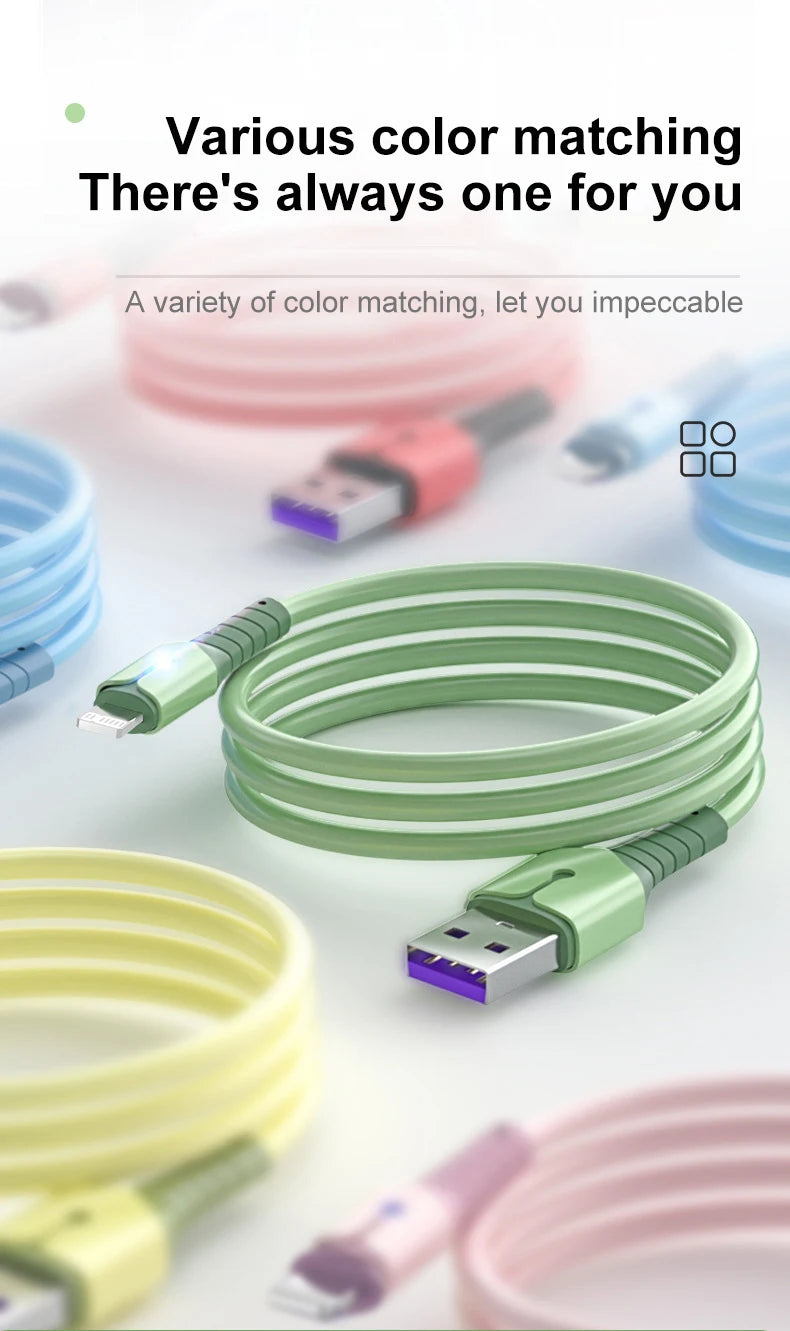 3A USB Cable For iPhone 14 13 12 11 Pro Max Mini XS X 6s 7 8 Plus iPad Liquid Silicone Fast Charging Cable Data Cable