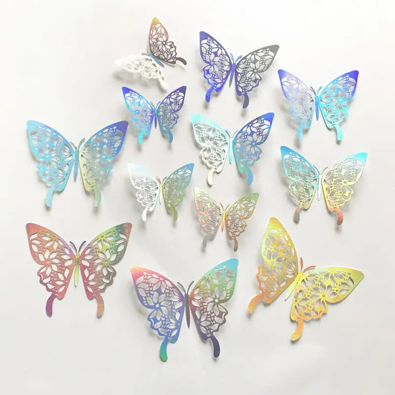 12Pcs/Set 3D Hollow Butterfly Wall Sticker Blue Red Black Wedding Decoration Living Room Home Decor Butterflies Decal Stickers