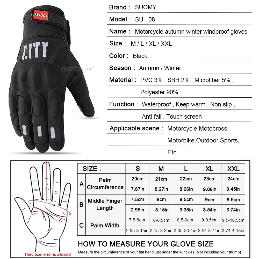 Suomy City Gloves Touch Screen Waterproof Motorcycle Gloves Racing Motocross/Motorbike Gloves Riders Black Motoqueiro Guantes