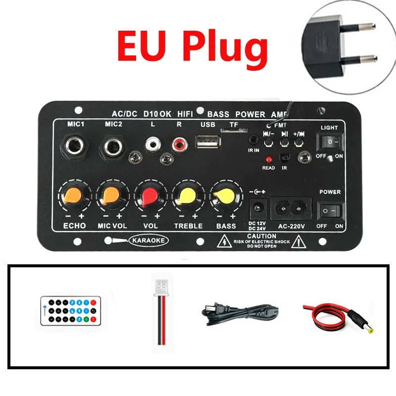 Audio Amplifier Board 30-120W Support Dual Microphone Bluetooth Amplificatore Subwoof for 4Ohm Speaker 12V 24V 110V 220V