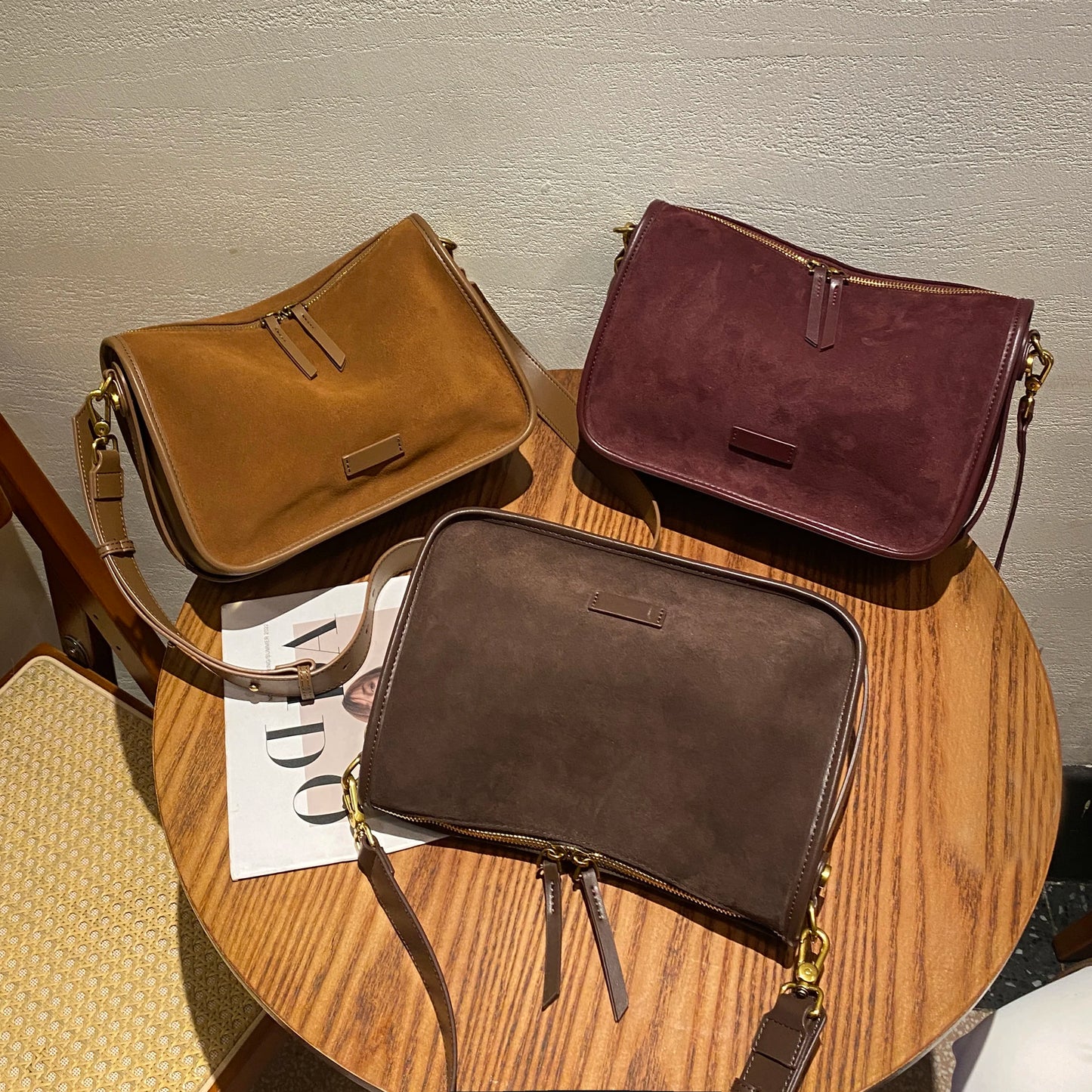 Suede Cowhide fashion ladies shoulder cross coffe bag luxury designer women brown handbag angola red