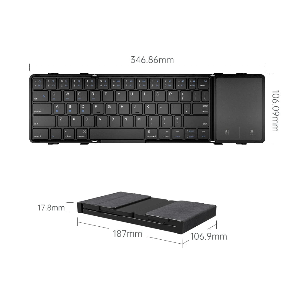 AVATTO Brazil/English/Russia Wireless Folding Keyboard with Touchpad Rechargeable Foldable Bluetooth Keyboard for Tablet Ipad