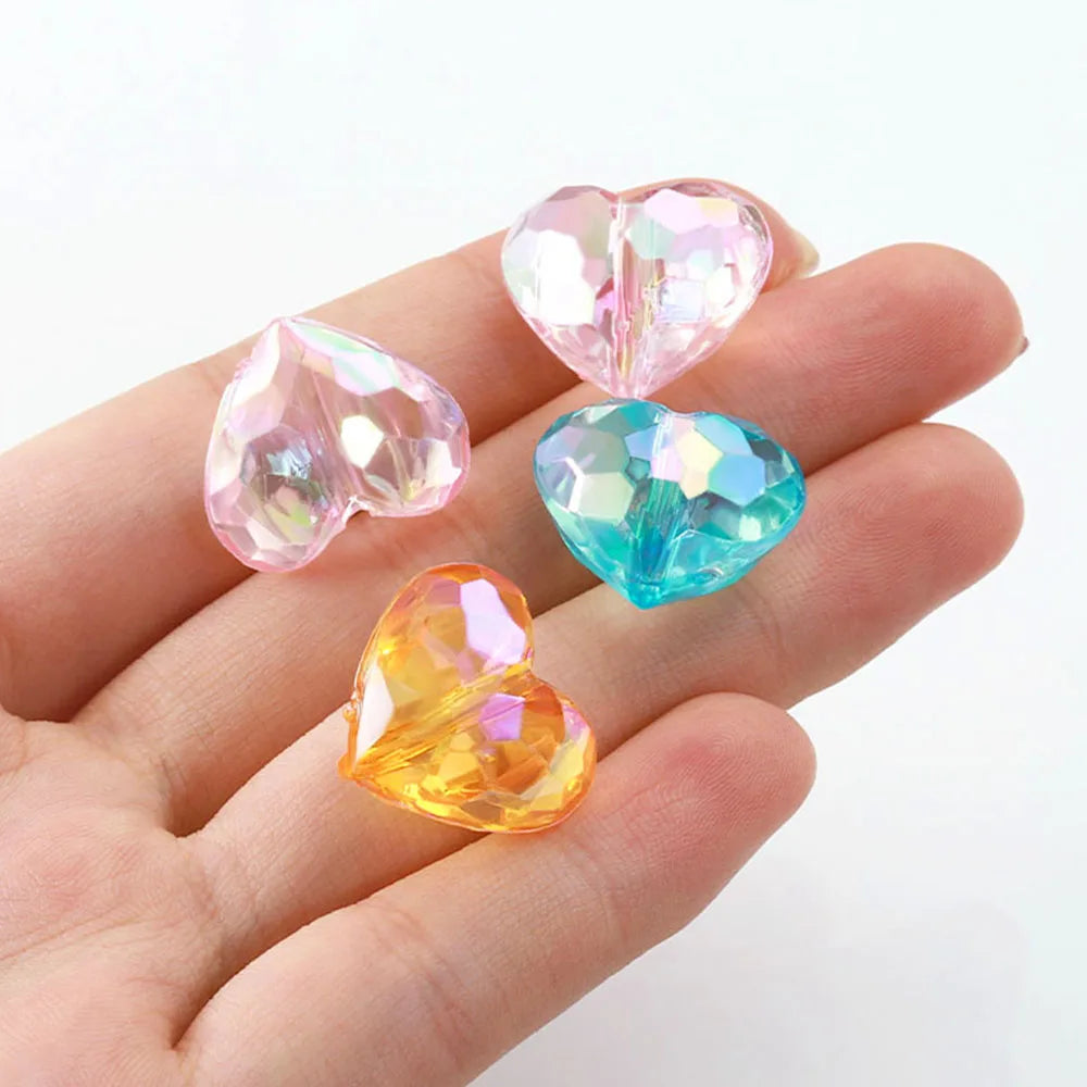 20pcs Mixed Color Love Heart Beads Clear Curtains Spacers for DIY Necklace Wind Chimes Christmas Valentine Gift Craft Materials
