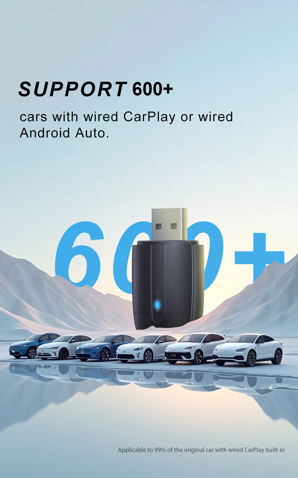 Acodo 2025 New Mini Dual interface Wireless Adapter Carplay/Android auto 2in1 function USB/Type-C convenience wired to wireless