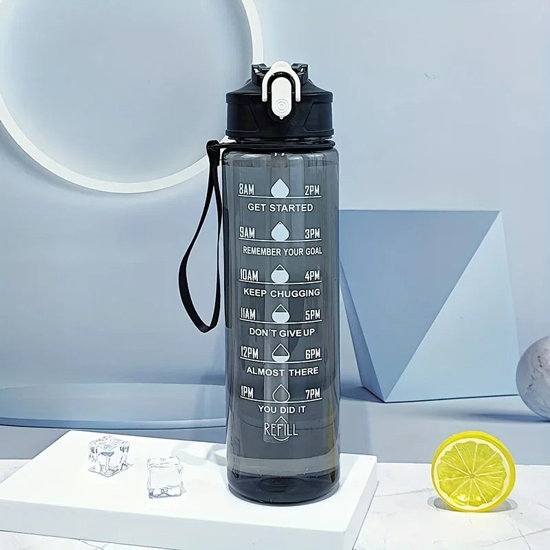 750ml Transparent Water Bottle with Sports Strap and Time Scale Large Capacity Water Cup Suitable for Outdoor Camping and Travel
