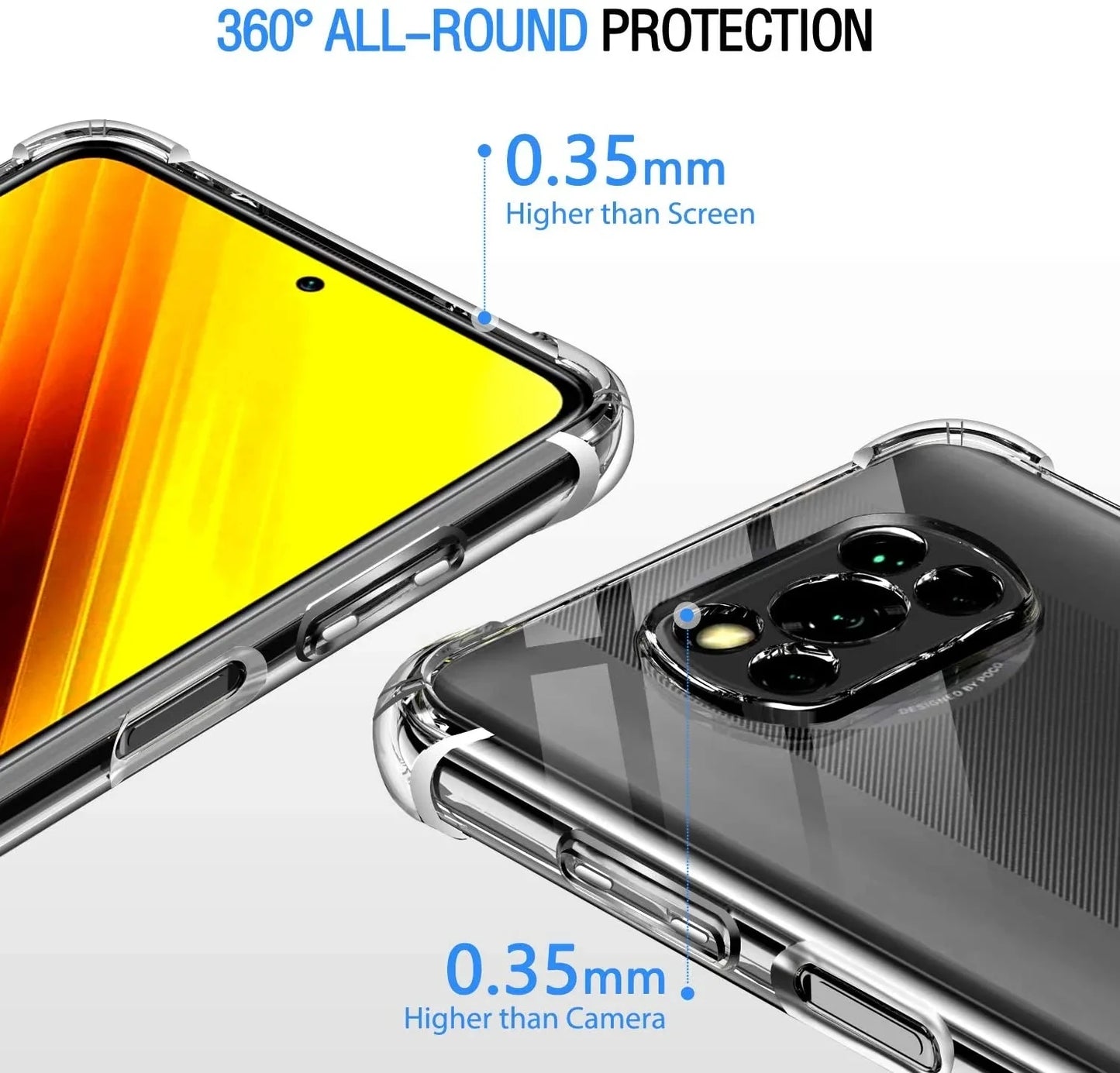 2Pcs Clear Shockproof Case For Xiaomi Poco X3 NFC Pro Soft Silicone Shell