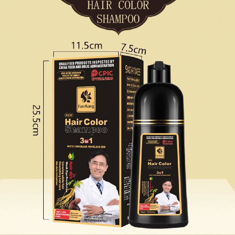 500ml 3 In 1 Hair Color Shampoo Black Hair Dye Covering White Hair Shampoo Black Plant Hair Dye Fast Hair Dye Cream Styling DIY