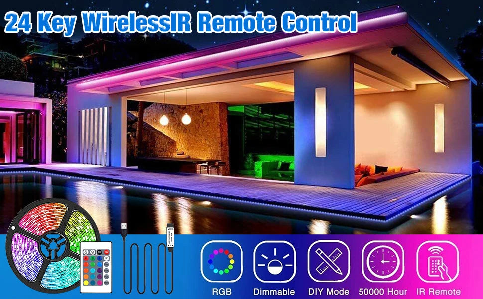 5050 RGB light bar USB power supply (Bluetooth/infrared +24-key remote controller LED light bar set) is suitable for house decor