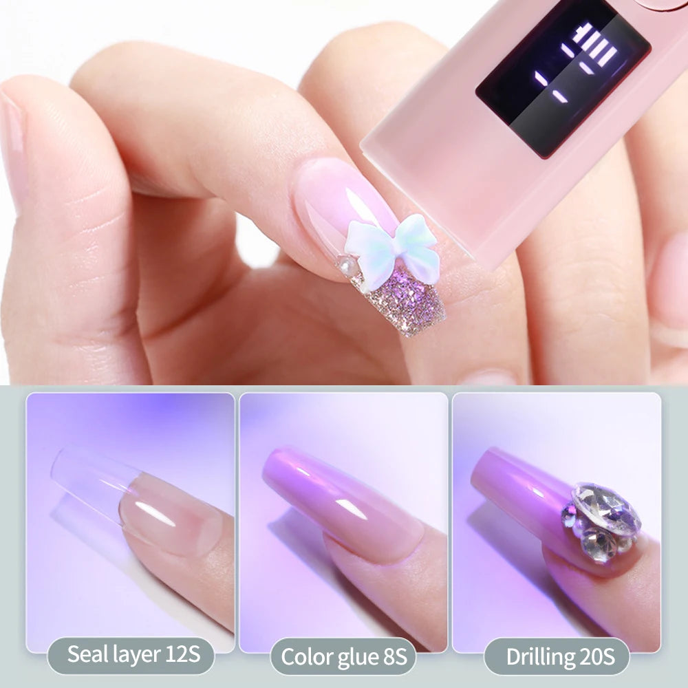 Mini Nail Dryer Lamp With Battery UV LED Nail Light For Curing All Nail Gel USB Rechargeable Nail Art Tool Home Travel Use