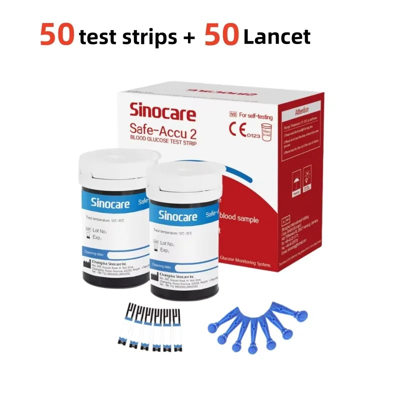 Sinocare Safe Accu2 Blood Glucose Meter Blood Sugar Test Kit Diabetes Home Glucometer with 50pcs Strips or only strips