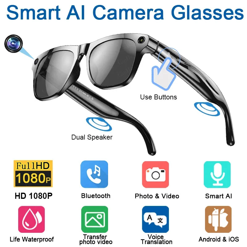 4K HD AI Smart Glasses With Camera Bluetooth Call Camera Chat GPT 260Mah Battery Assistant Control Waterproof Smart Glasses