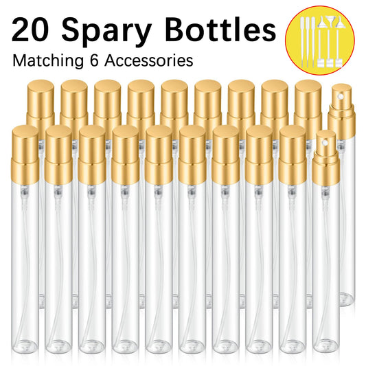 20pcs 10ml Transparent Glass Spray Bottles, Refillable Travel Perfume Sample Bottles, Cosmetic Perfume Containers