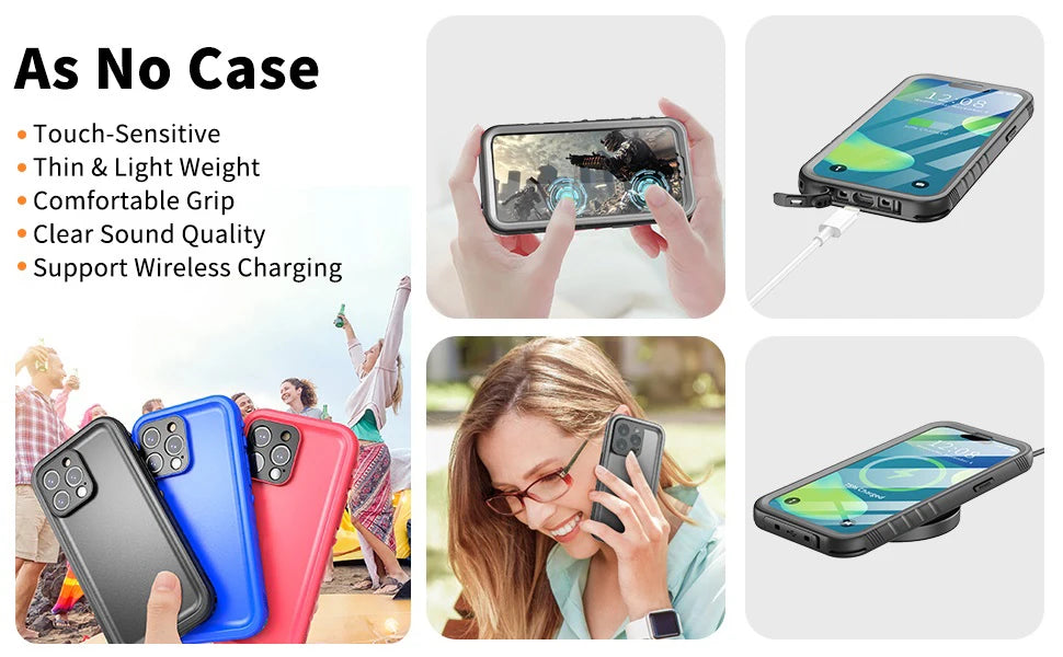 SPORTLINK Waterproof Case For iPhone 14 11 12 13 15 Pro Max Swimming Diving Case With Strap Full-Body Screen Camera Protector